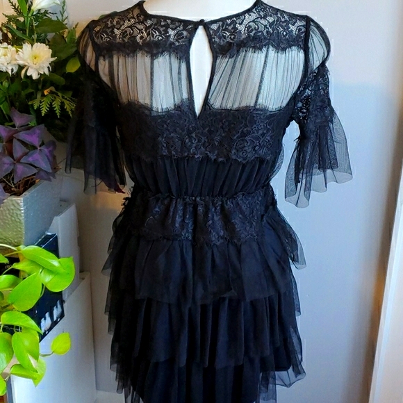Zara black lace short-sleeved dress, size S - Picture 7 of 12